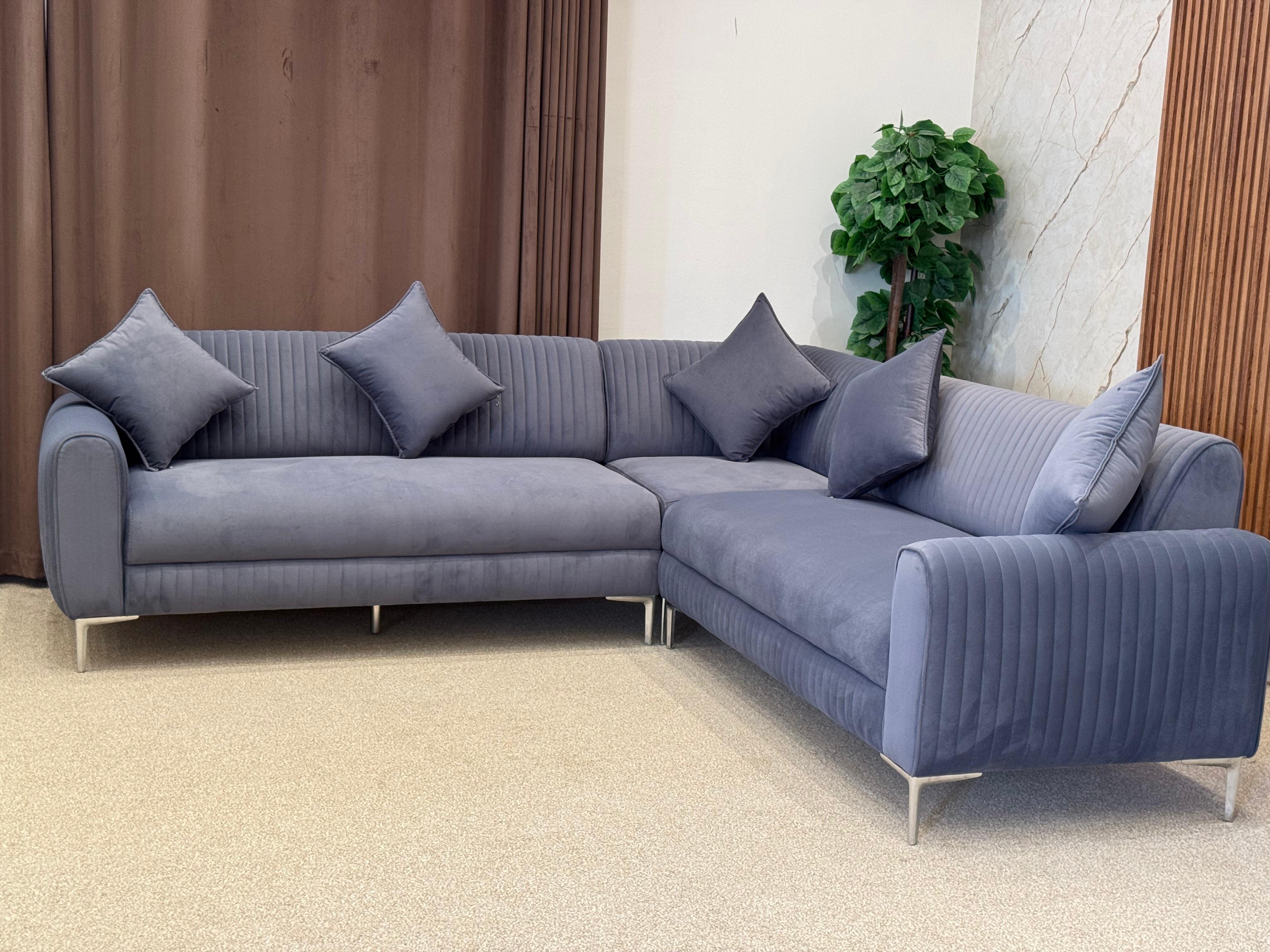 Blue velvet corner sofa 2C2 ELEGANZA