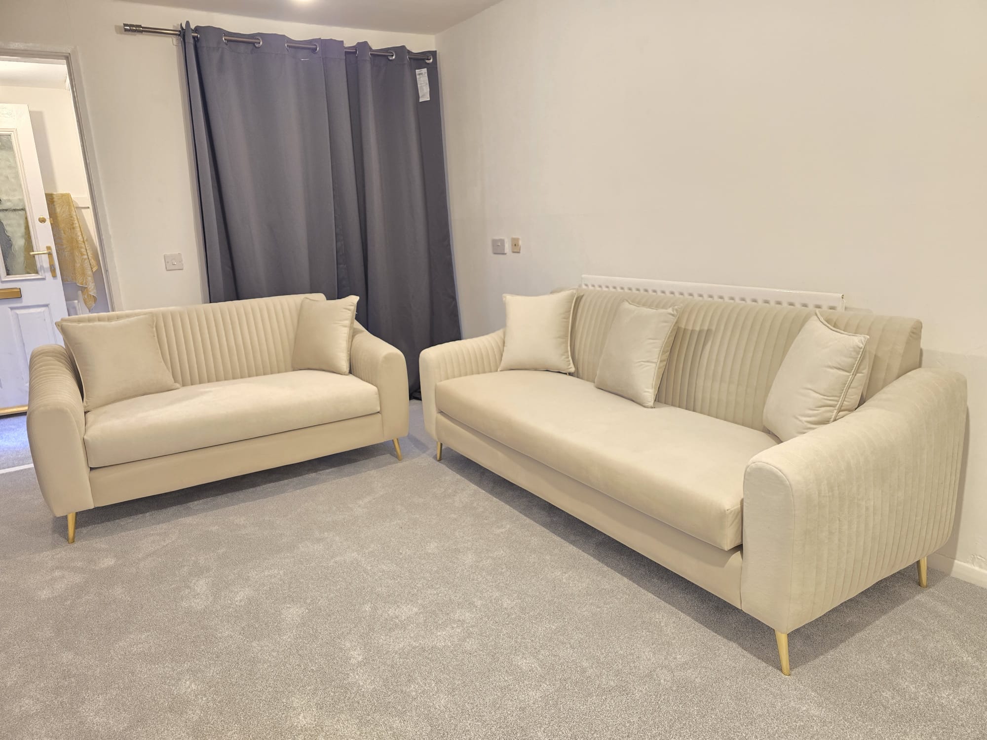 Beige Plush 2+3 Seater Sofa SETTEE