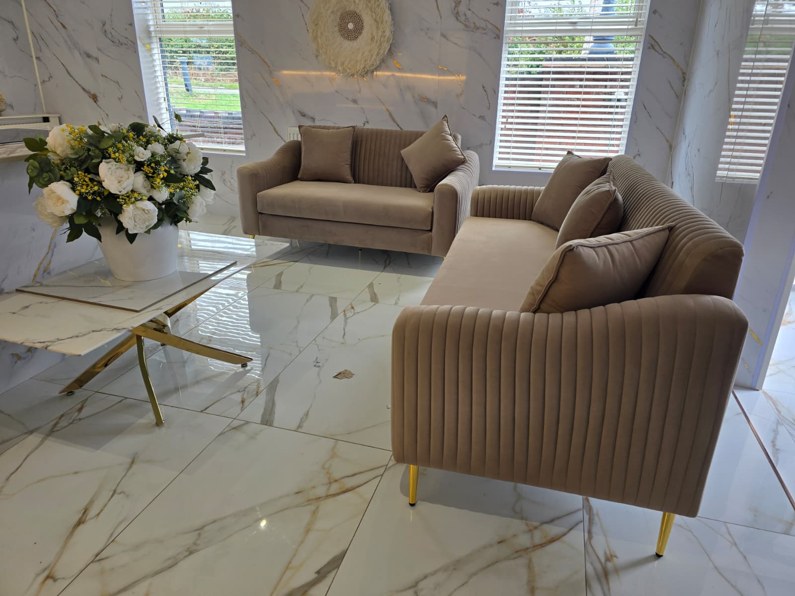 Brown Plush 2+3 seater sofa SETTEE