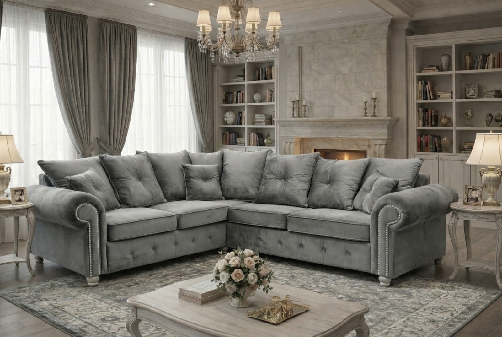 Grey Right Hand Facing Corner Sofa Harley Jumbo