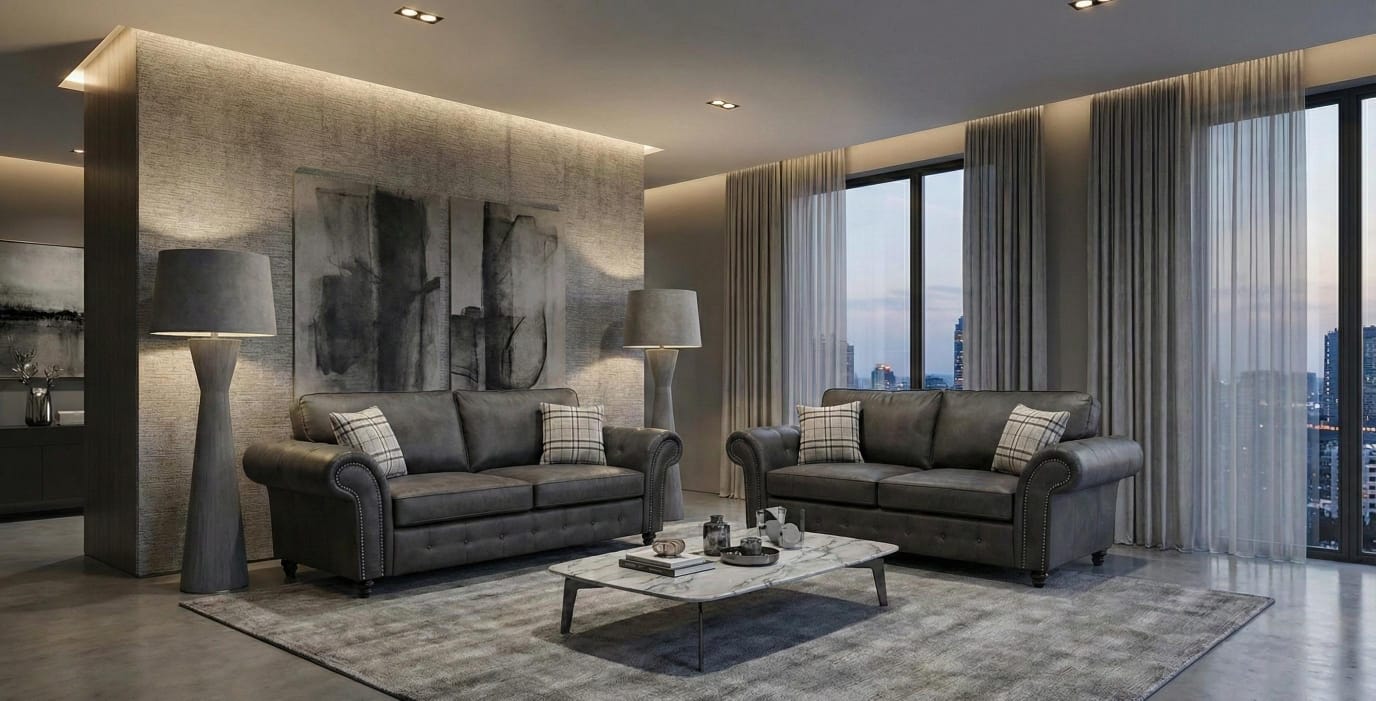 Grey  Faux  leather 2+3 seater sofa OAKLAND Sofa