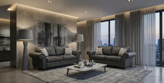 Grey  Faux  leather 2+3 seater sofa OAKLAND Sofa
