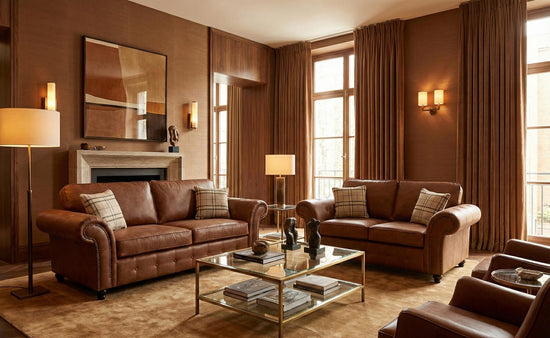 Brown  Faux  leather 2+3 seater sofa OAKLAND Sofa