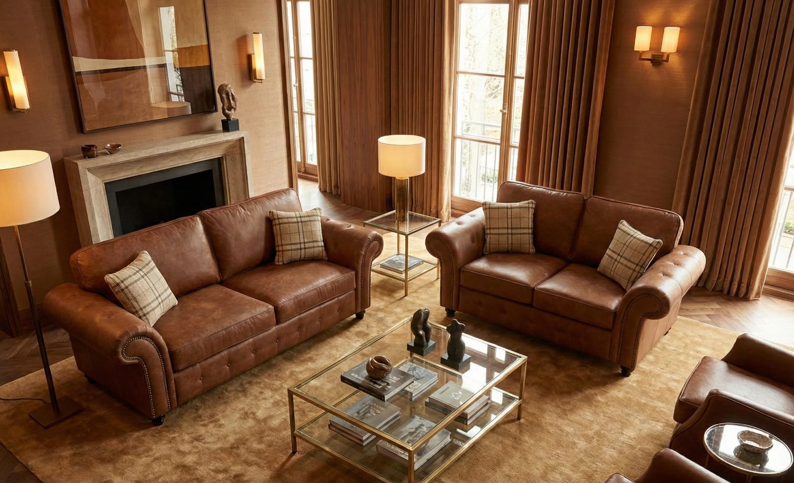 Brown  Faux  leather 2+3 seater sofa OAKLAND Sofa