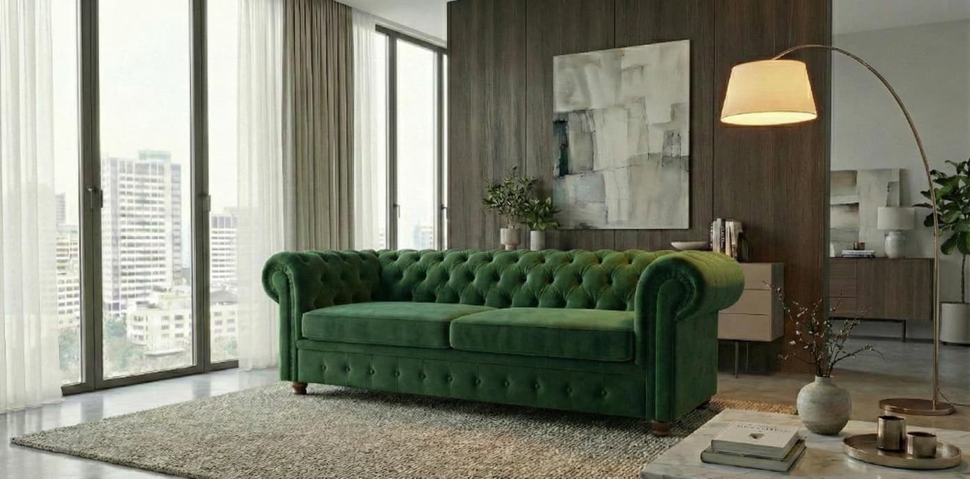 Dark Green 3 Seater Sofa Plush Velvet  Fabric Infinity Sofa