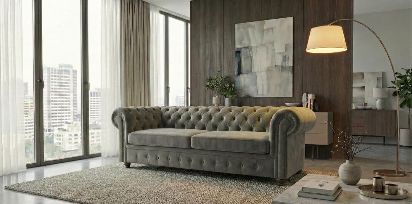 Grey 3 Seater Sofa Plush Velvet Fabric Infinity Sofa