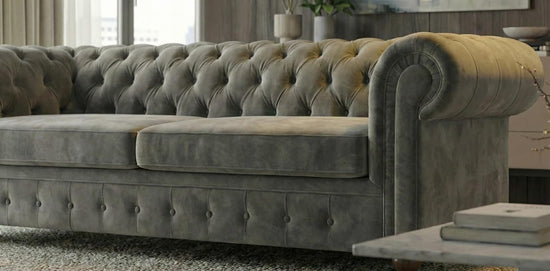 Grey 3 Seater Sofa Plush Velvet Fabric Infinity Sofa