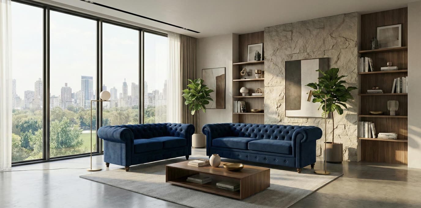 Blue 2+3  Seater Sofa  Plush Velet Fabric Sofa Infinity