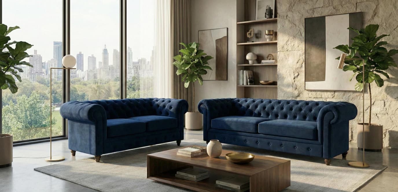 Blue 2+3  Seater Sofa  Plush Velet Fabric Sofa Infinity