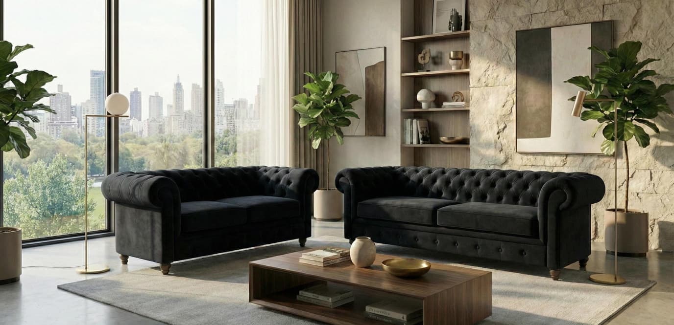 Black 2+3  Seater Sofa  Plush Velet Fabric Sofa Infinity