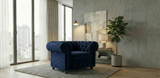 Blue 1 Seater Sofa Polyester Fabric Sofa Infinity