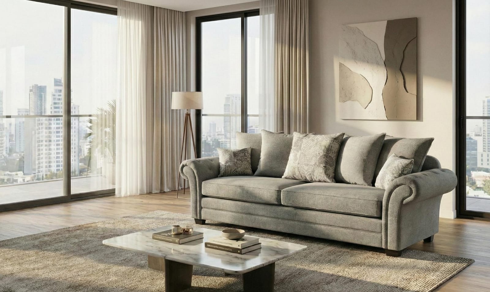 Grey Chenille 3 Seater Sofa OLIVIA Sofas