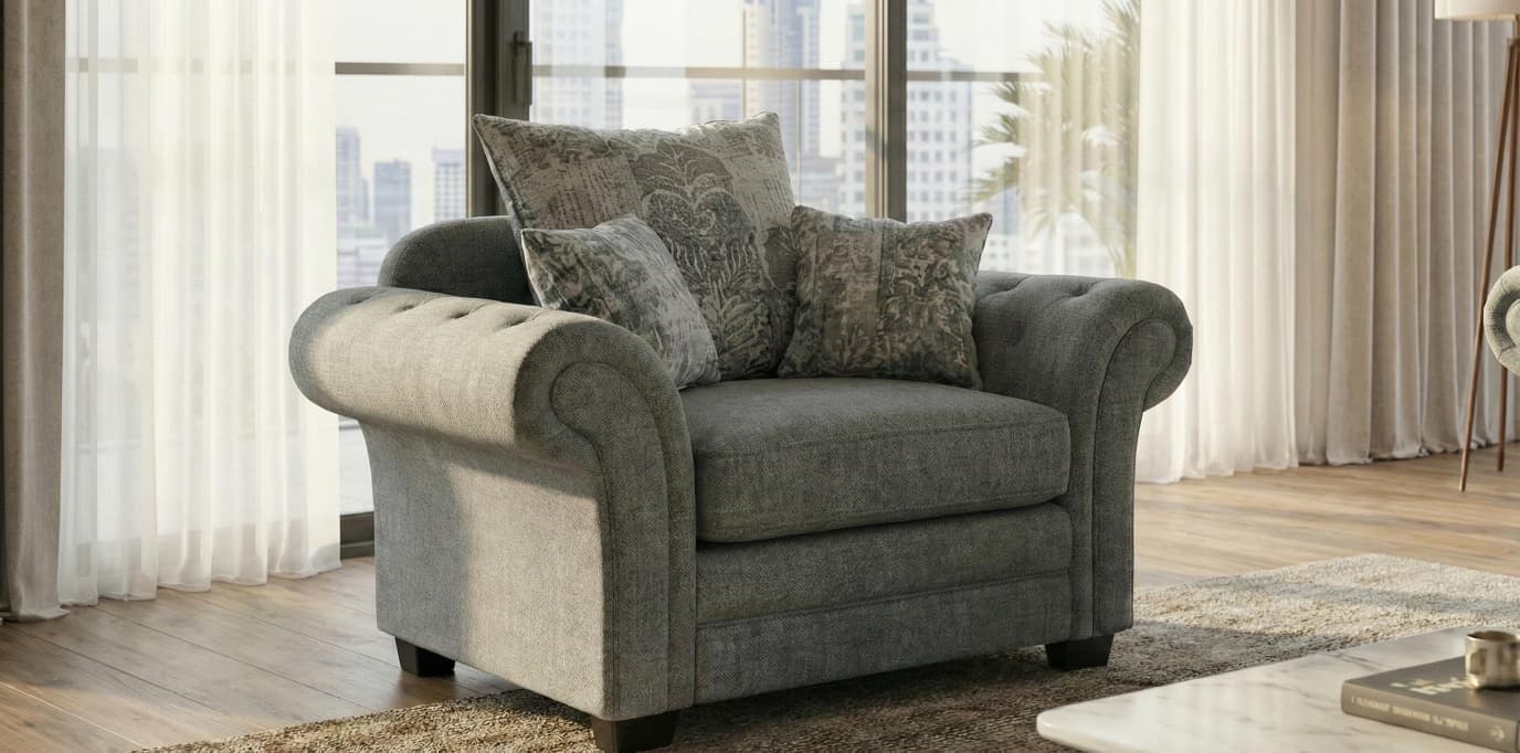 Grey chenille fabric  Olivia Armchair