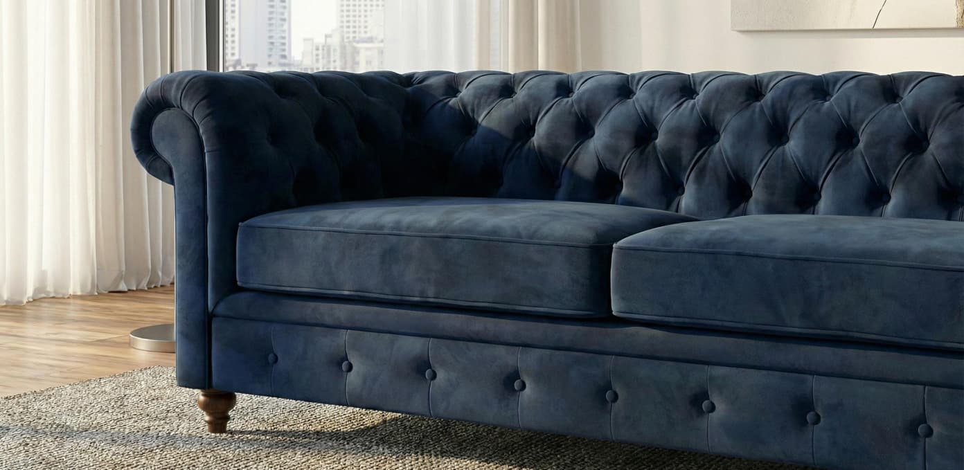 Blue 2 Seater Sofa  Plush Velet Fabric Sofa Infinity