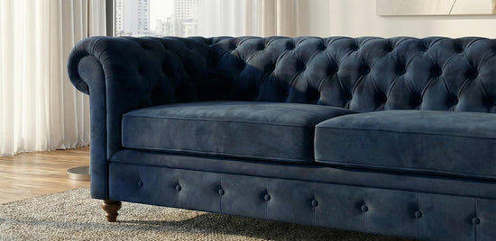 Blue 2 Seater Sofa  Plush Velet Fabric Sofa Infinity