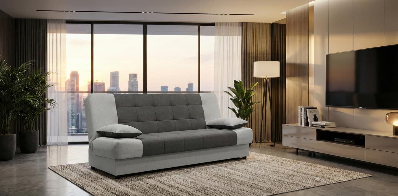 Grey Sofabed Polyester Fabric Sonia Click Clack Sofa