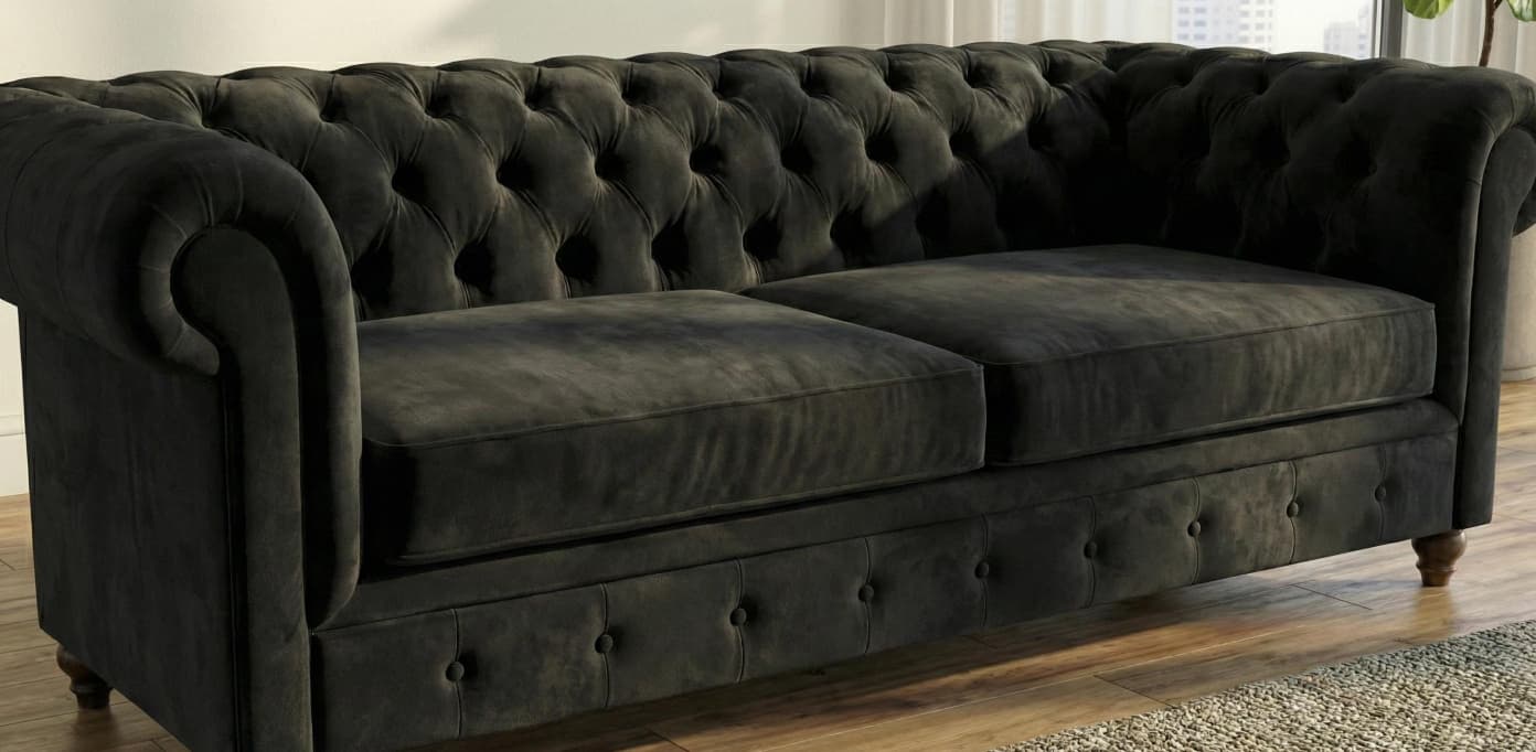 Black 2 Seater Sofa  Plush Velet Fabric Sofa Infinity