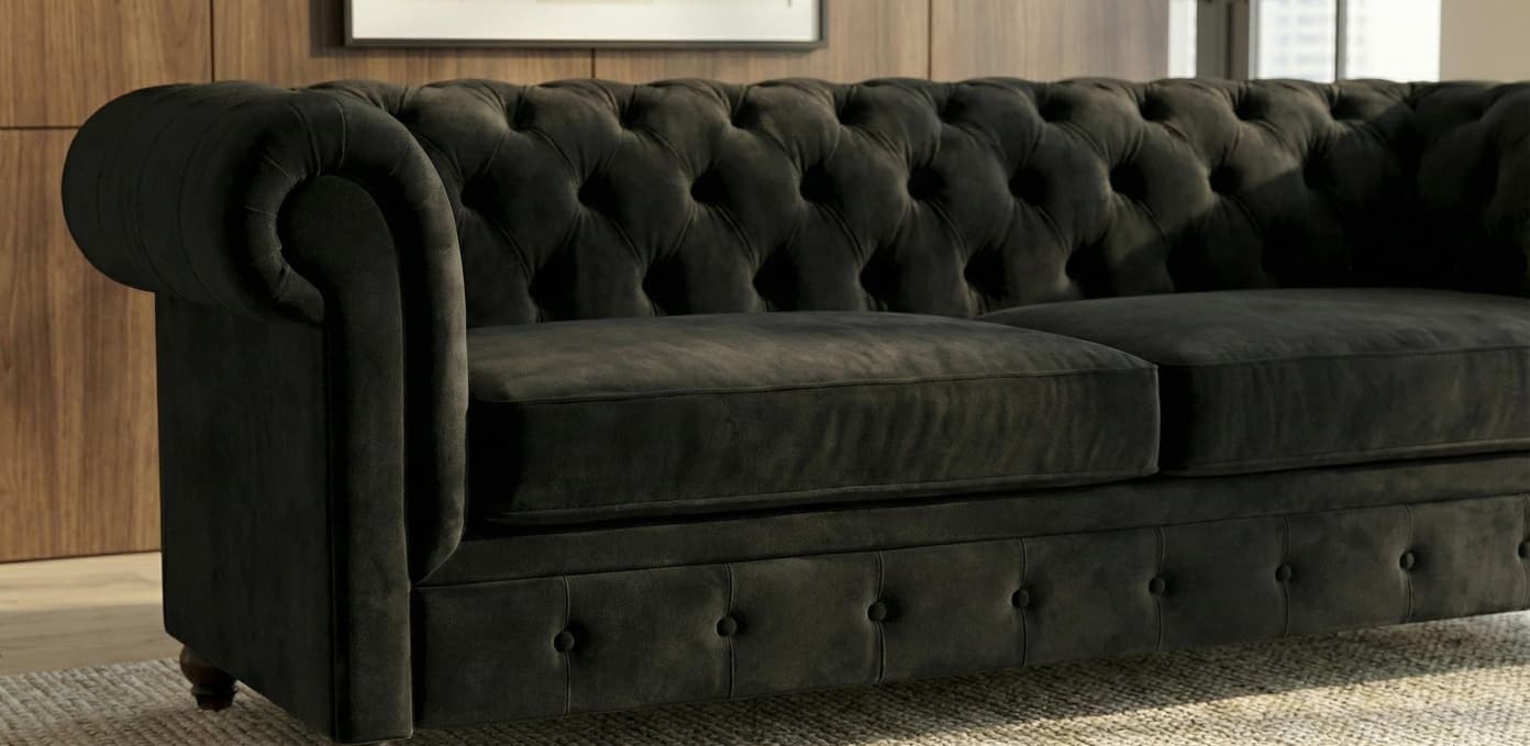 Black 3 Seater Sofa Plush Velvet Fabric Sofa Infinity
