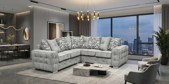 Light Grey Corner Sofa Chenille Fabric Sofa Lisbon