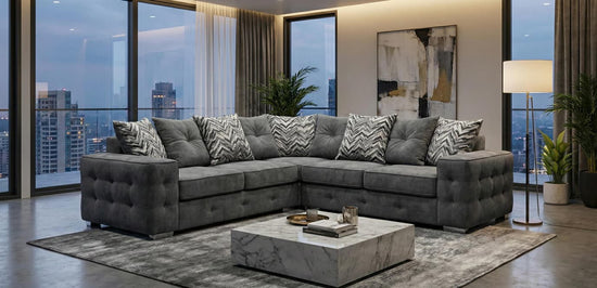 Dark Grey Corner Sofa Chenille Fabric Sofa Lisbon