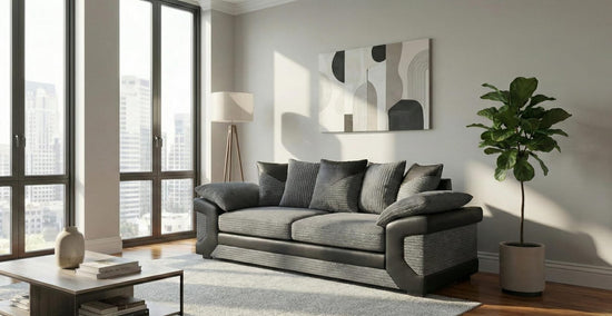 Grey Black 3 Seater Sofa Jumbo cord Fabric Dino Sofa