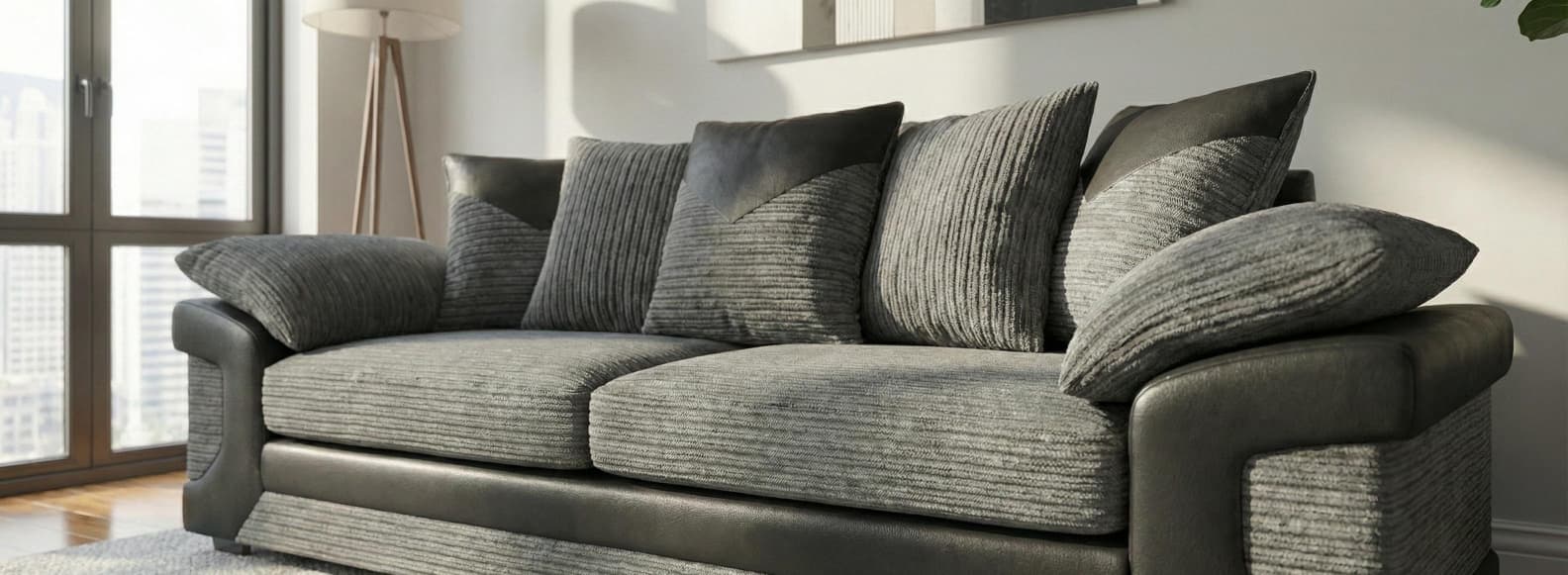 Grey Black 3 Seater Sofa Jumbo cord Fabric Dino Sofa