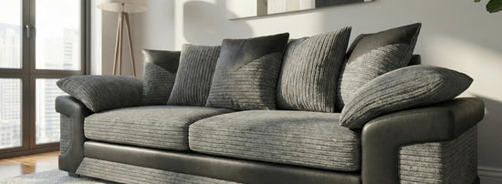 Grey Black 3 Seater Sofa Jumbo cord Fabric Dino Sofa