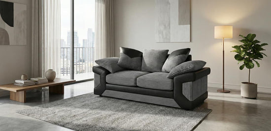 Grey Black 2 Seater Sofa Jumbo cord Fabric Dino Sofa