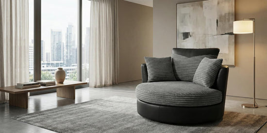 Grey Black Armchair Jumbo cord Fabric Dino Sofa