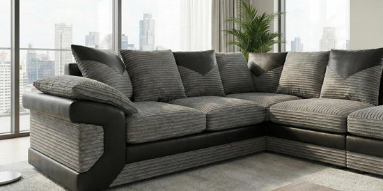 Grey Black Corner Sofa Jumbo cord Fabric Dino Sofa