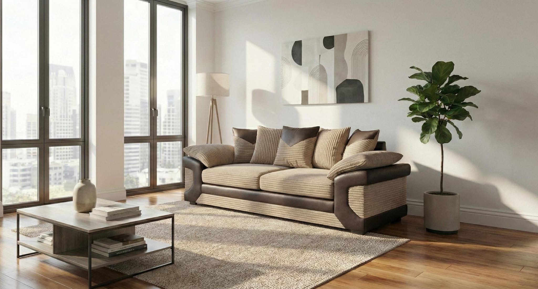 Beige Brown 3 Seater Sofa Jumbo cord Fabric Dino Sofa