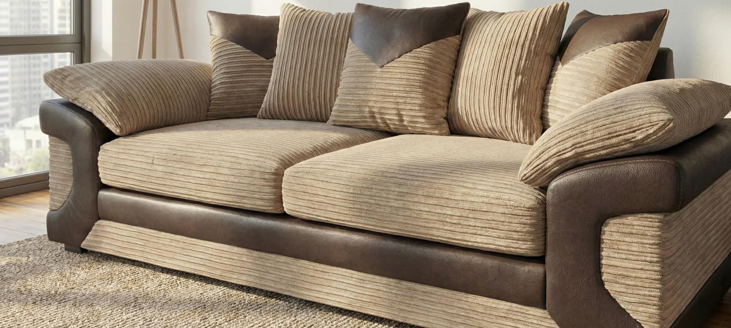 Beige Brown 3 Seater Sofa Jumbo cord Fabric Dino Sofa