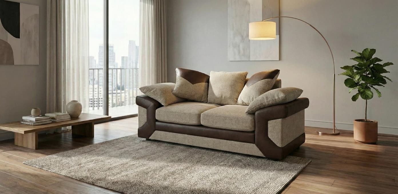 Beige Brown 2 Seater Jumbo Cord Fabric Dino Sofa