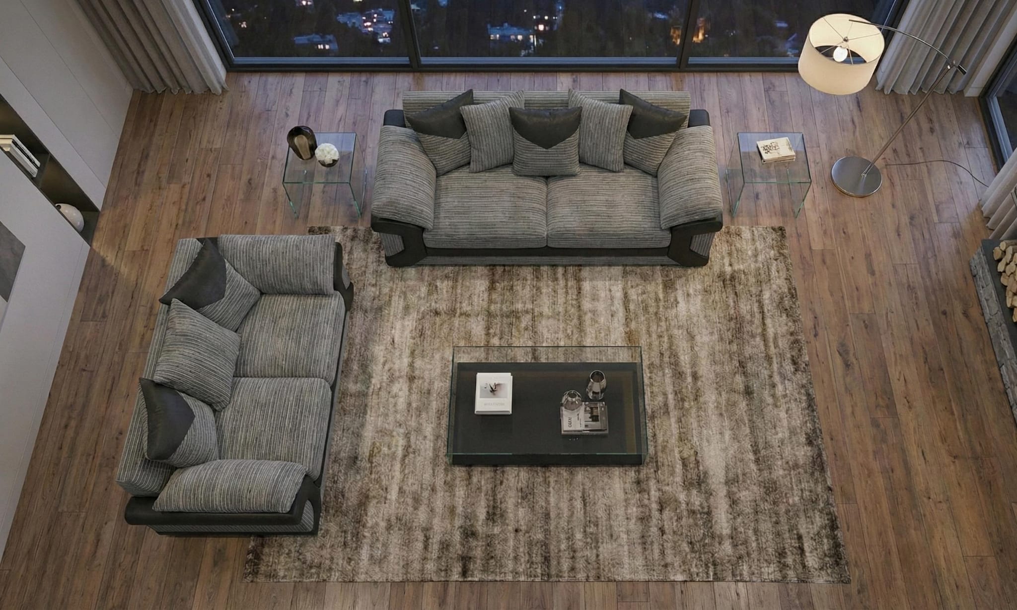 Grey Black 3+2 Seater Sofa  Set Jumbo cord Fabric Dino Sofa