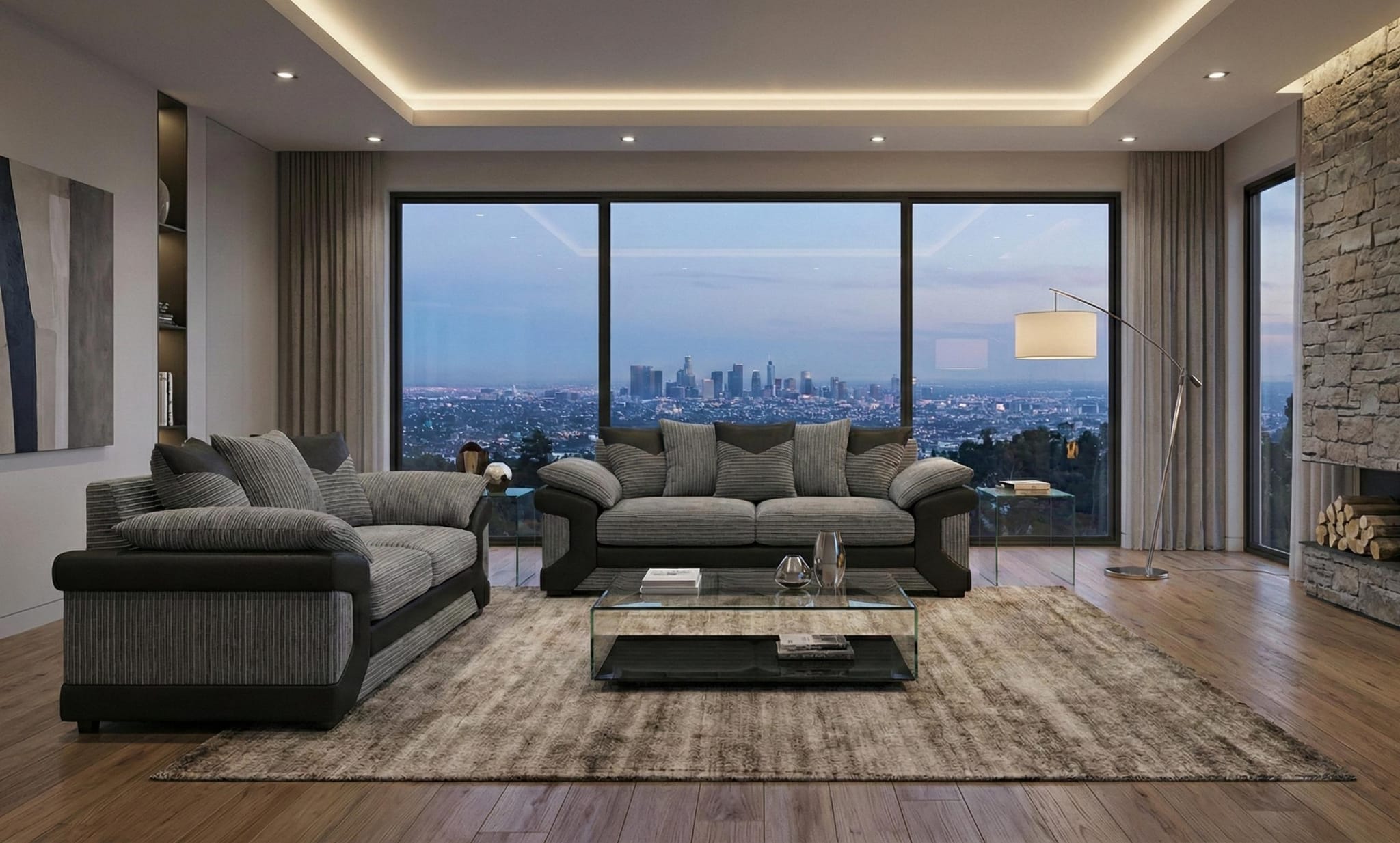 Grey Black 3+2 Seater Sofa  Set Jumbo cord Fabric Dino Sofa