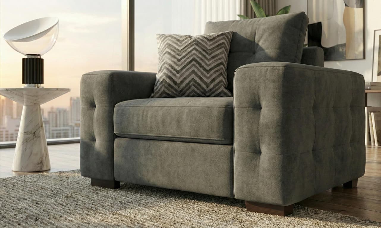 Dark Grey 1 Seater Sofa Chenille Fabric Sofa Lisbon