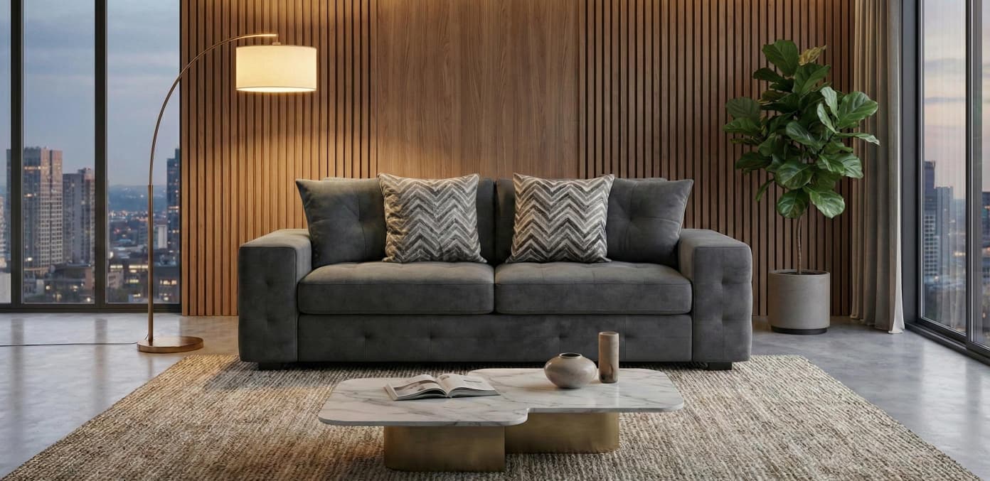 Dark Grey 3 Seater Sofa Chenile Fabric Sofa Lisbon