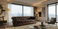 Dark Brown 3 Seater Sofa  Faux Leather Fabric Chesterfield Sofa