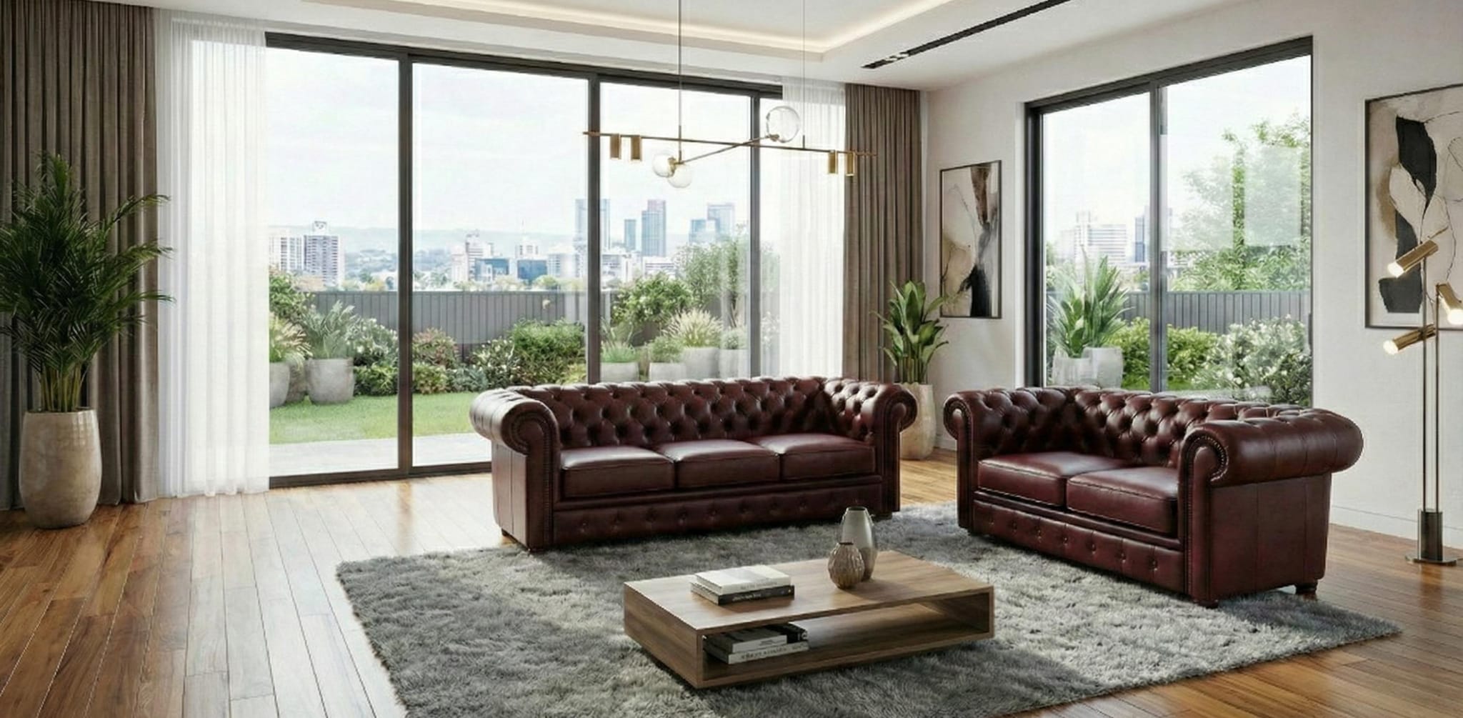 Maroon 2+3 Seater Sofa Set Faux Leater Fabric Chesterfield Sofa