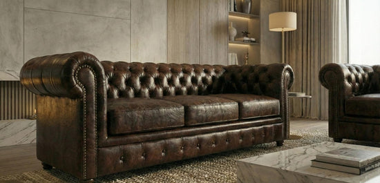 Dark Brown 2+3 Seater Sofa Set faux  leather Fabric Chesterfield Sofa