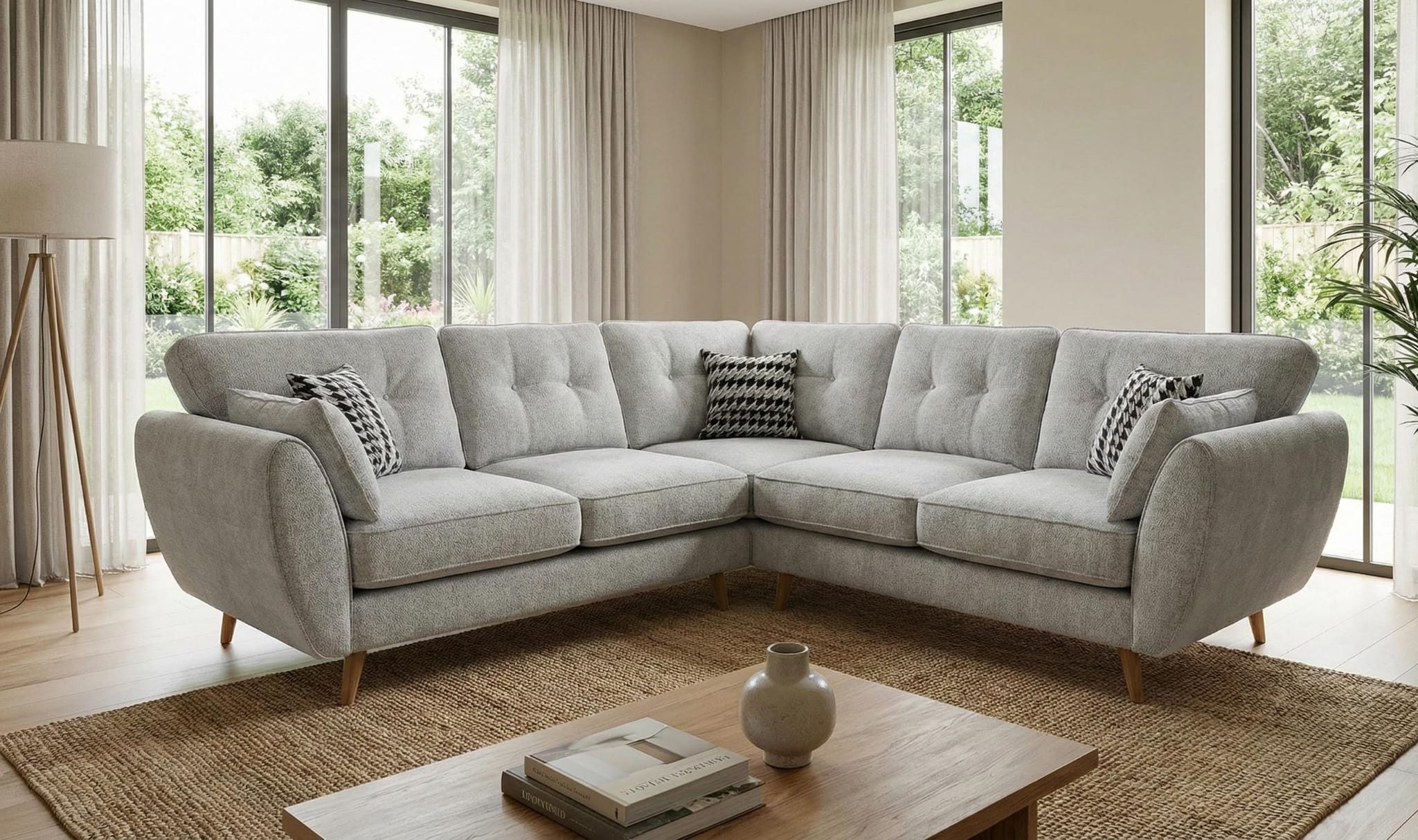 Light Grey Corner Sofa Polyester Fabric Nilo Sofa