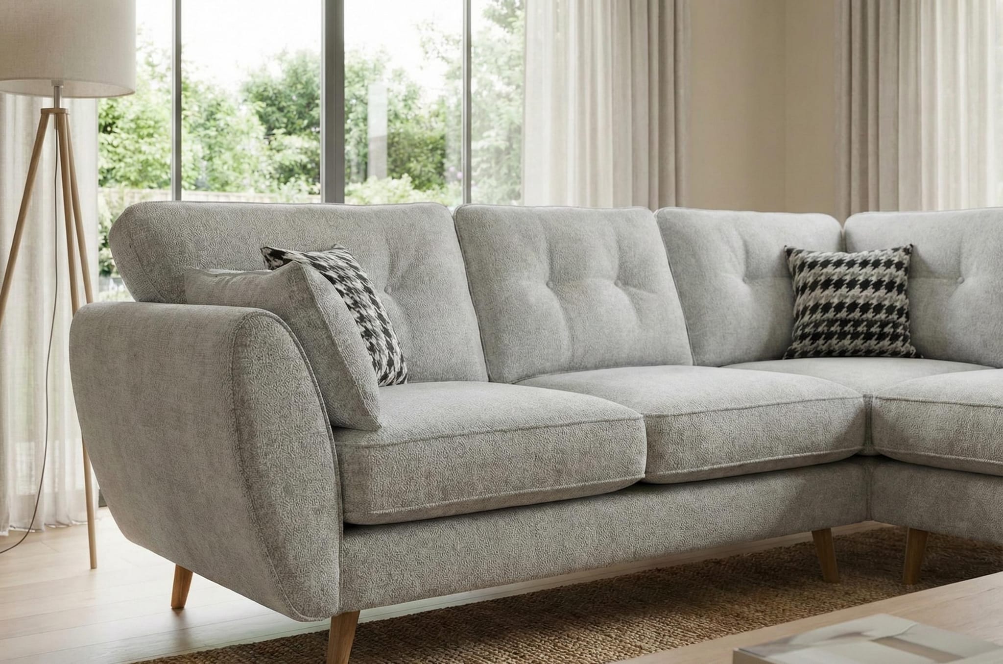 Light Grey Corner Sofa Polyester Fabric Nilo Sofa