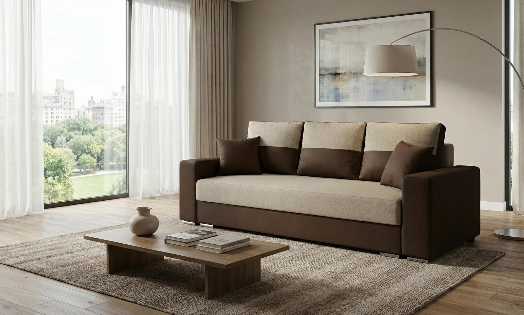 Brown Sofabed Polyester Fabric Rita Sofa