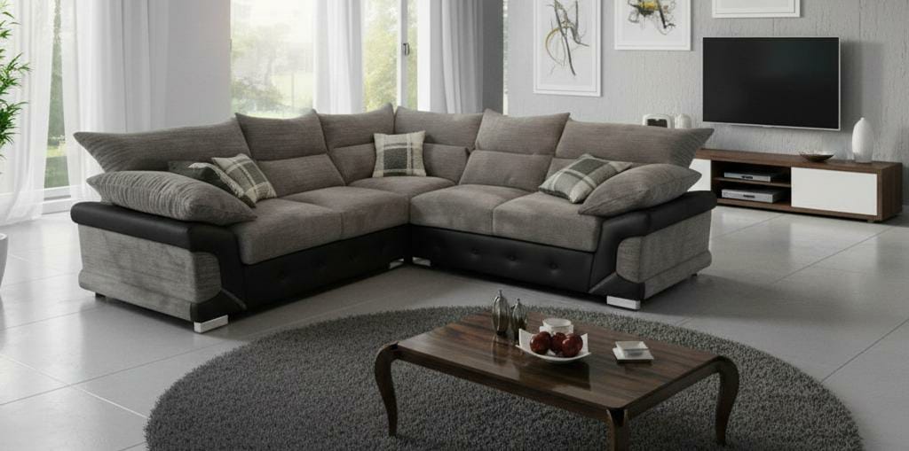 Beige Corner Sofa Chenille Fabric Sofa Logan