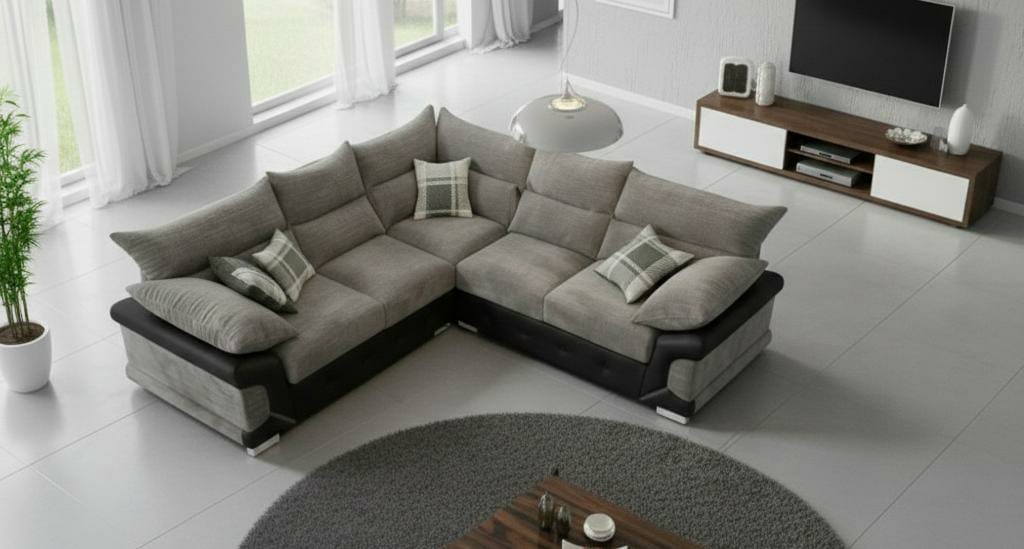Beige Corner Sofa Chenille Fabric Sofa Logan