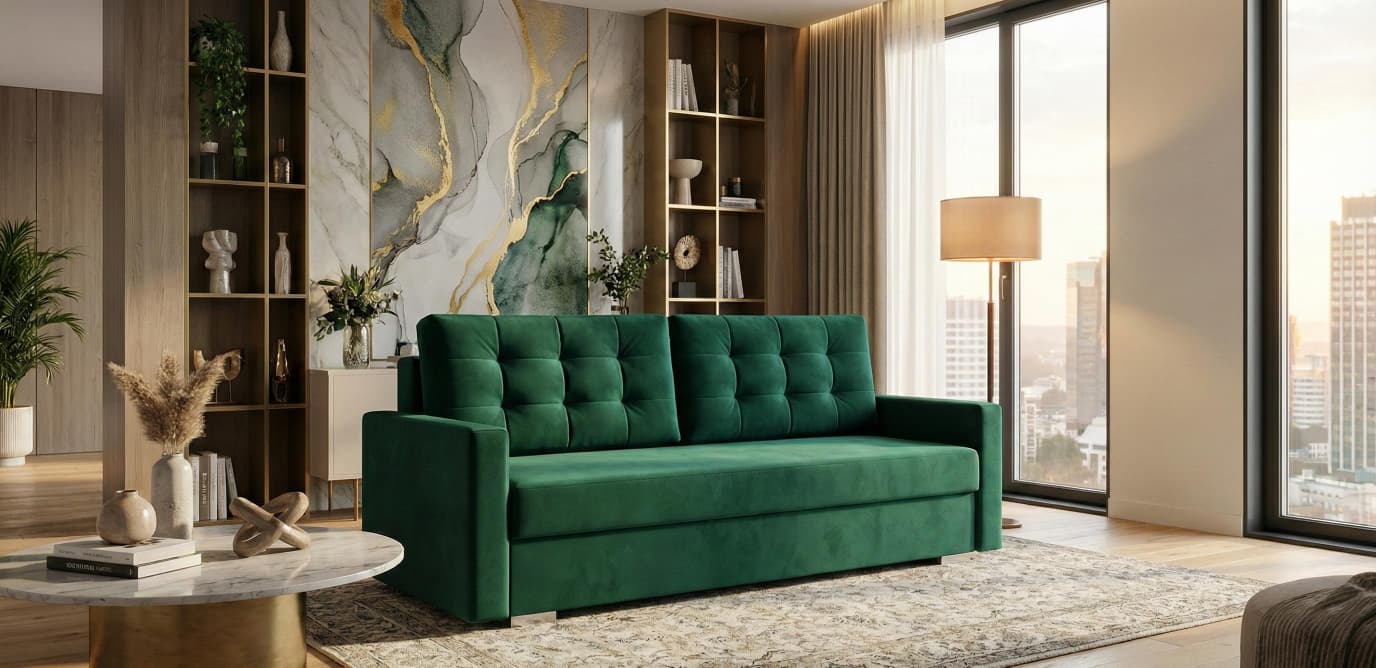 Green  Sofabed Polyester Fabric Stella Sofa