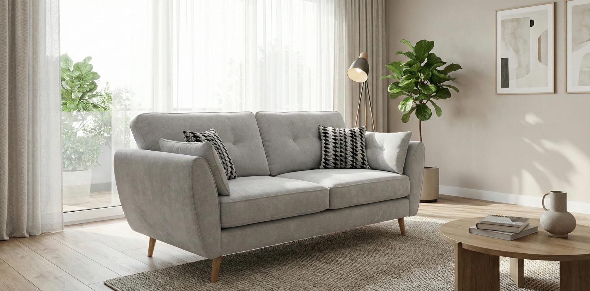 Light Grey 3 Seater Sofa Polyester Fabric Nilo Sofa