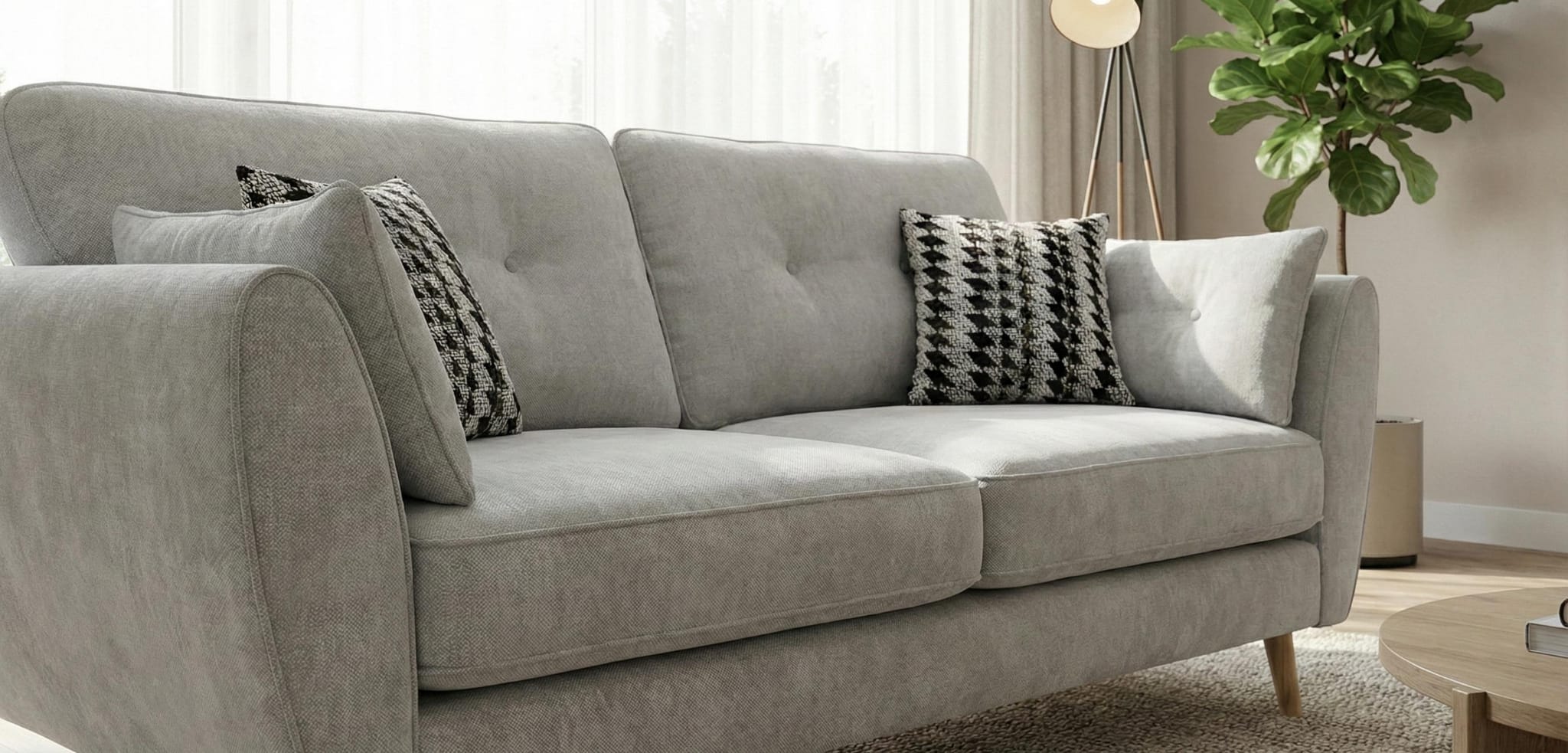 Light Grey 3 Seater Sofa Polyester Fabric Nilo Sofa