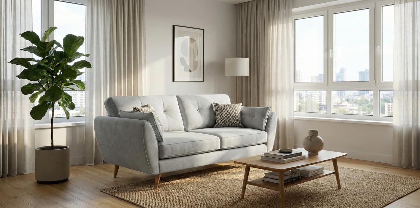 Light Grey 2 Seater Sofa Polyester Fabric Nilo Sofa