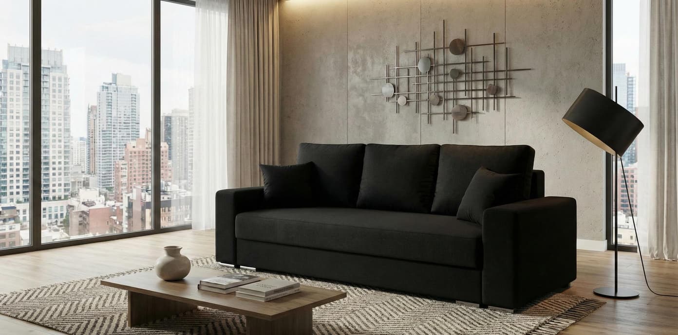 Black Sofabed Polyester Fabric Rita Sofa